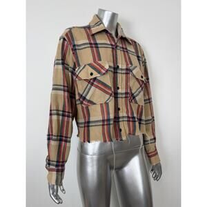 Vintage Sears Roebuck Shirt Womens OS Plaid Wool Blend Cropped 90s Lumber